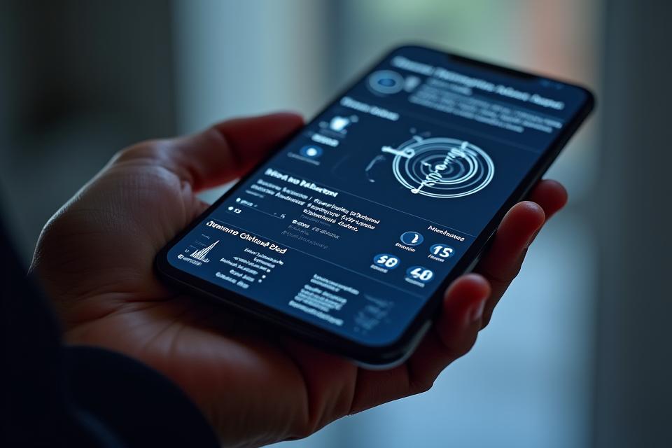 Interactive wellness dashboard displaying DNA analysis results, microbiome reports, and wearable tech data for sleep, stress, and recovery, on a sleek tablet interface.