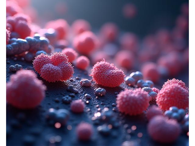 Artistic visualization of a healthy human microbiome with diverse and vibrant bacterial colonies, overlayed with abstract scientific data. Sophisticated and clean.