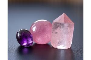 Assortment of polished stress-relief crystals like amethyst and rose quartz.